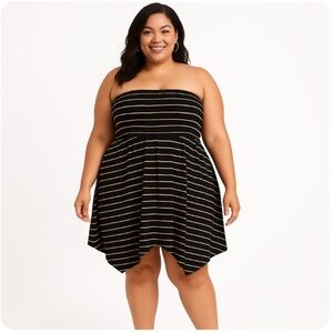 TORRID Black and Coral Stripe Mini Shark Bite Handkerchief Dress Size 6X